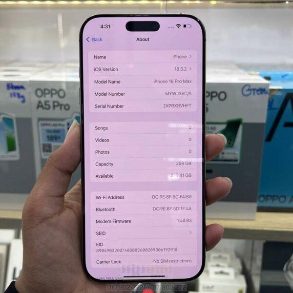 Used iPhone 16 Pro Max 256G (99.9%) CA/A - Image 3