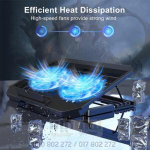 LIENS Laptop Cooling Pad with Adjustable Height Two 5.1 Inches Fan 2 black